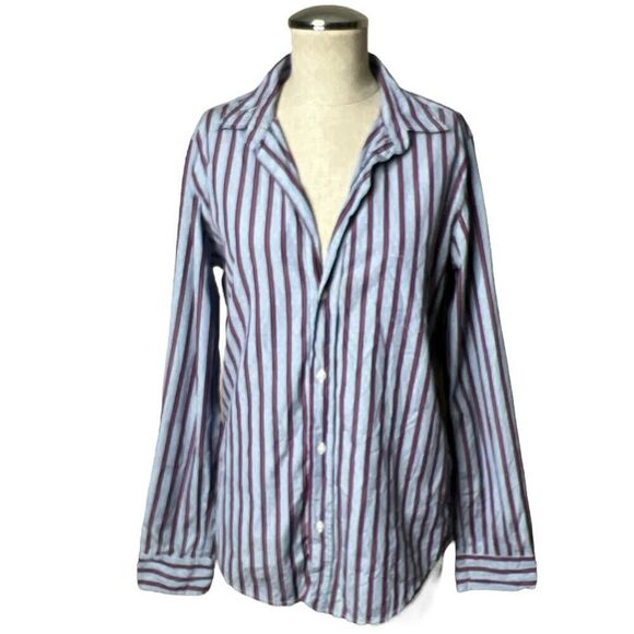 Frank & Eileen Tops - Frank Eileen Shirt Large Barry Stripe Wrinkle Cotton Button Front